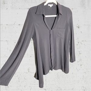 Plione Grey Blouse Roll Tab Sleeves Asymmetrical Hem Size Small